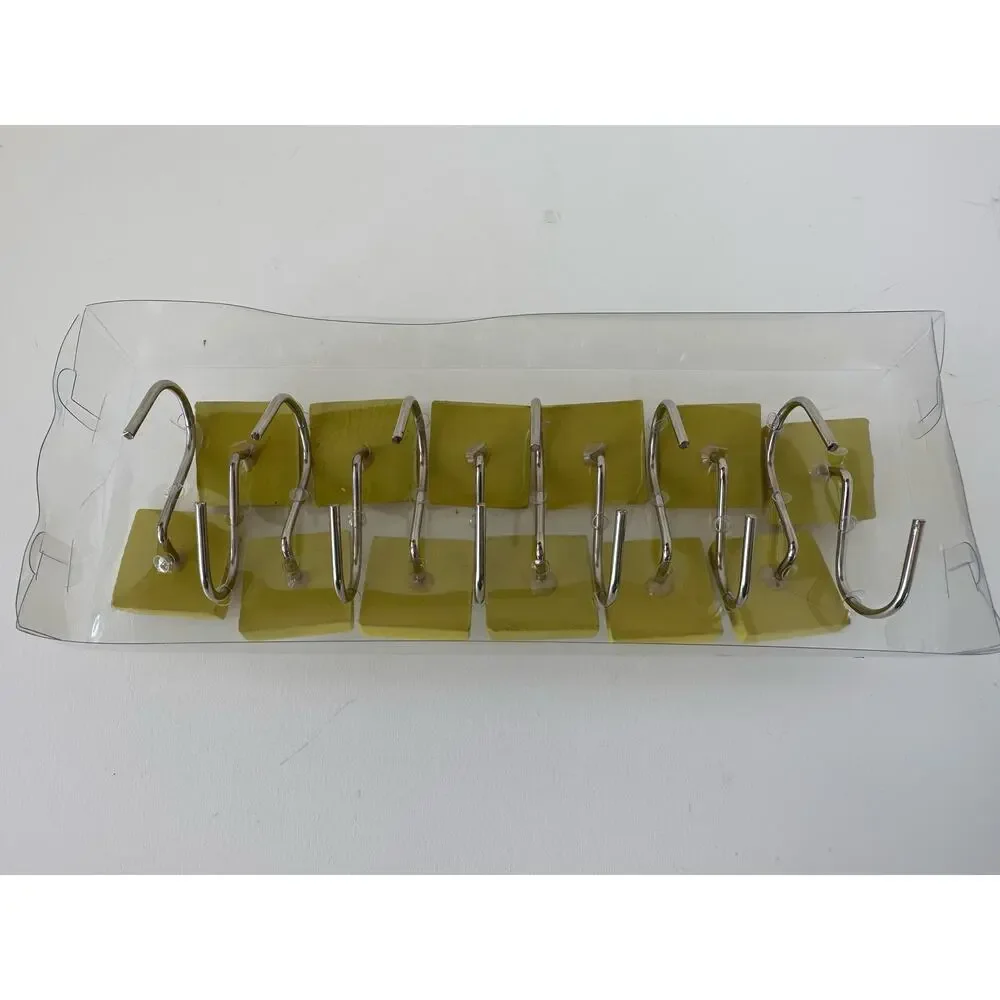 Shower Curtain Rings Hooks, geometric yellow & white, set of 12